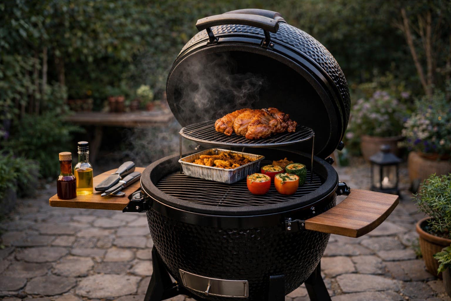 Barbecue met verschillende levels voor direct en indirect grillen 