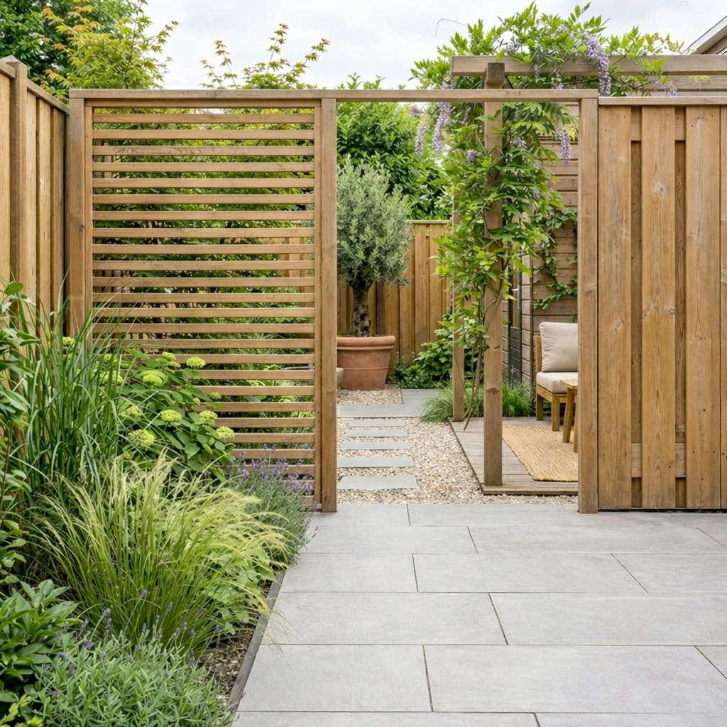 Kleine tuin met scheidingswand om de tuin optisch groter te maken