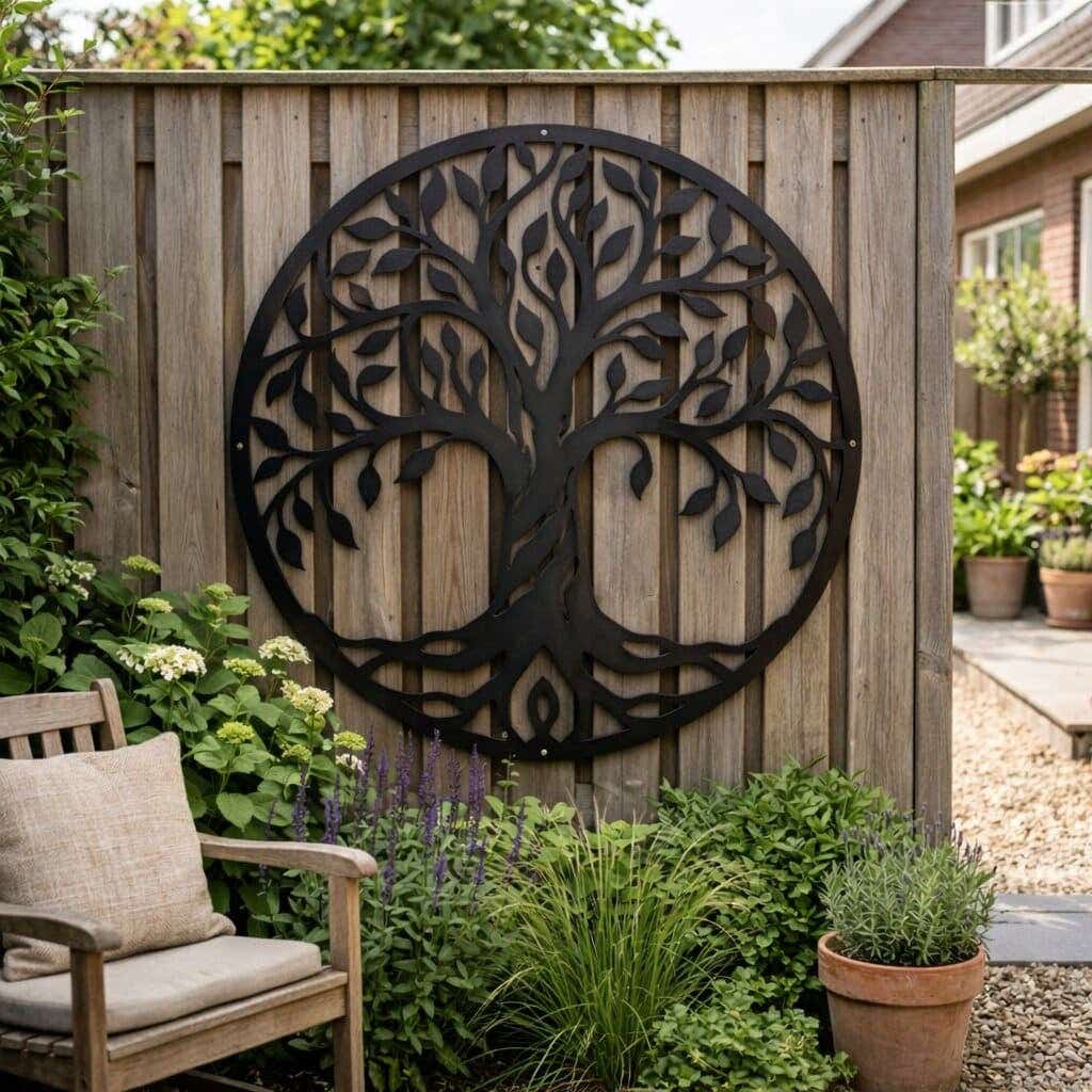 Gedecoreerde schutting met grote familie stamboom