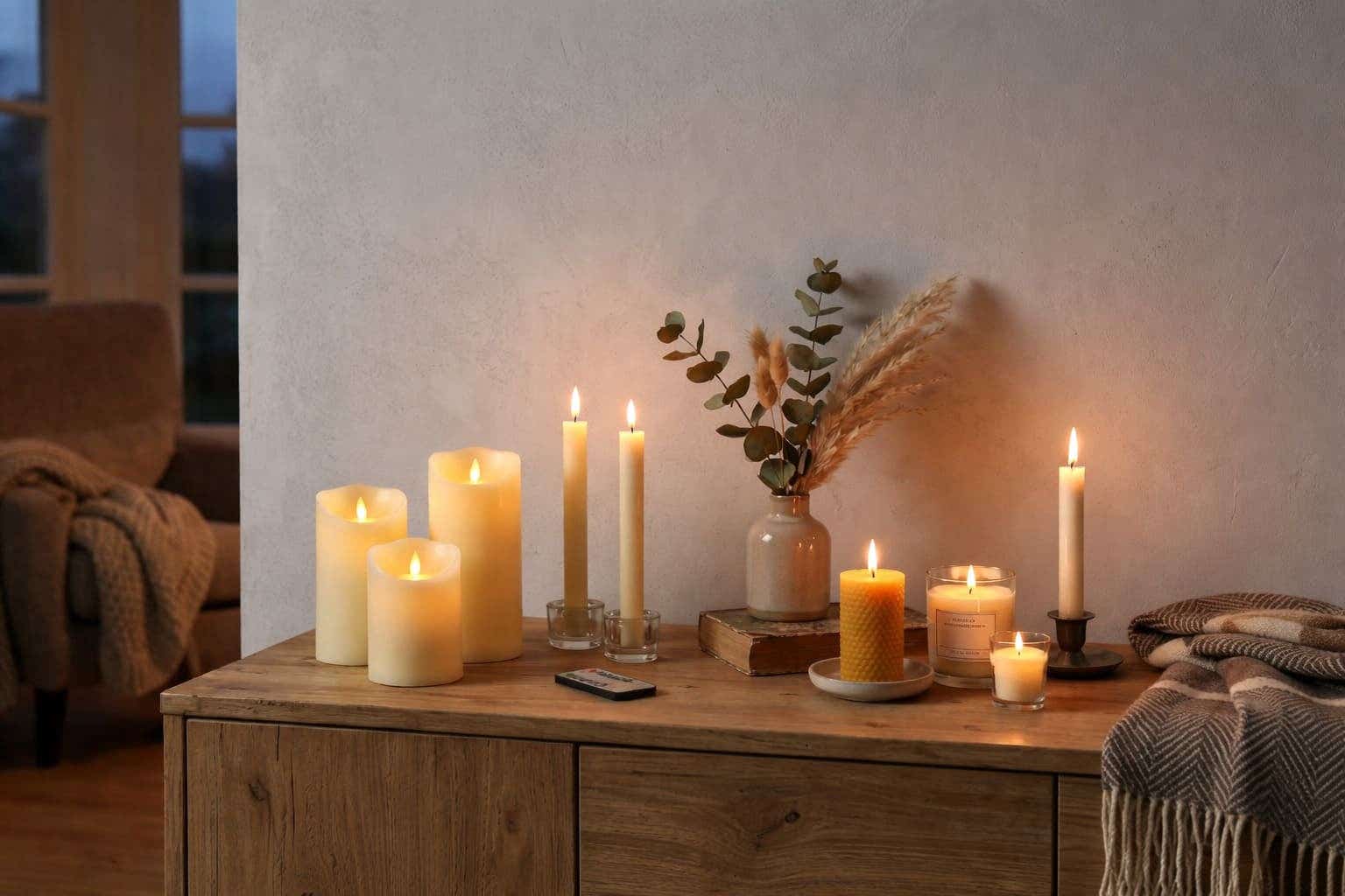 Kast met diverse soorten LED-kaarsen