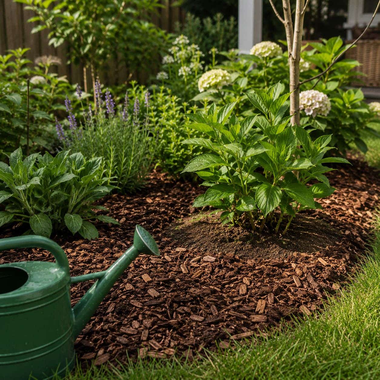 Tuinplanten verzorgen tijdens vakantie met mulch en water