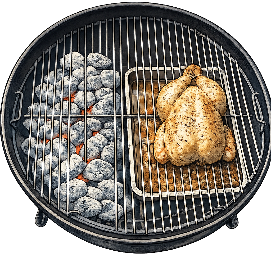 Verschillende warmtezones op een barbecue voor direct en indirect grillen