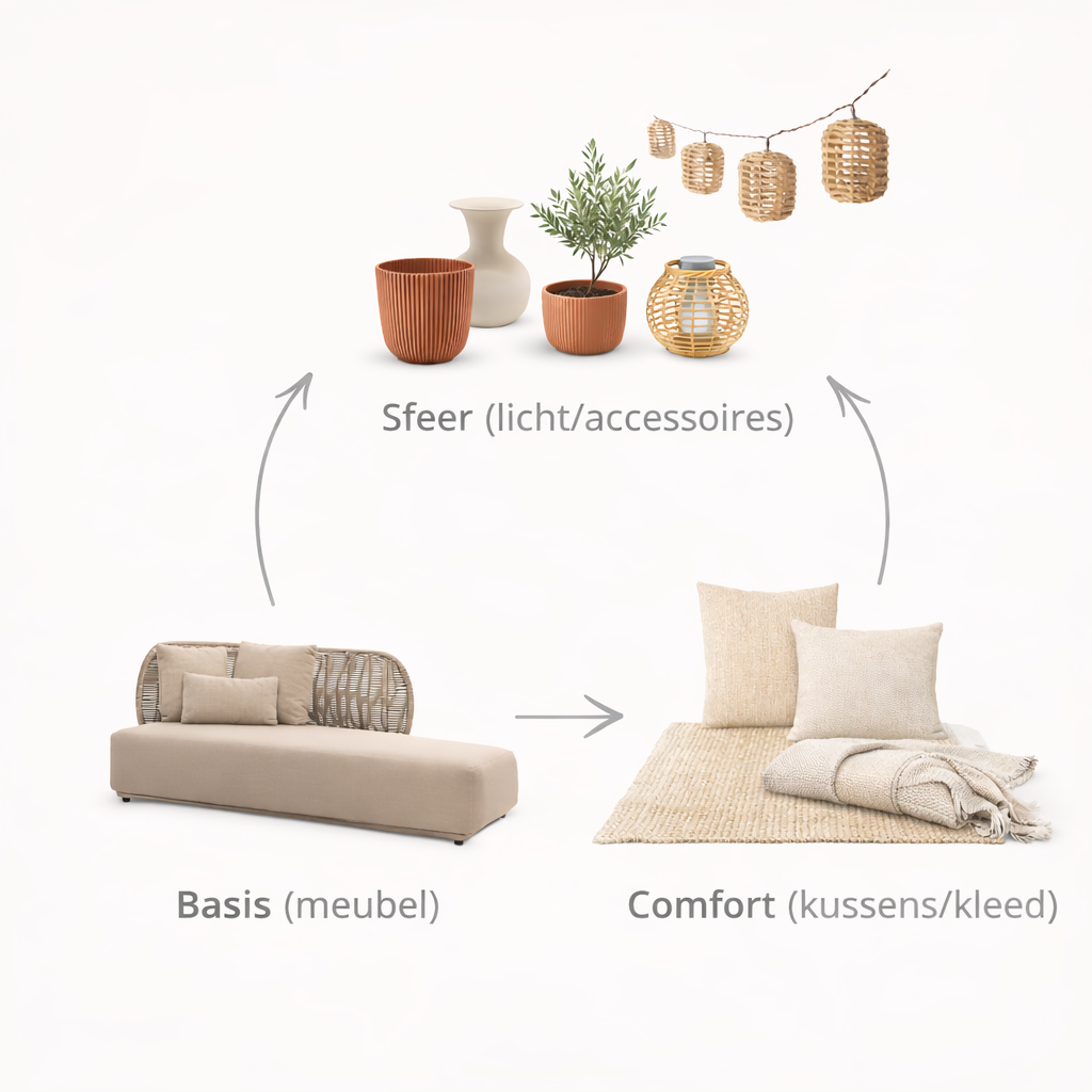 Diagram met 3 lagen voor Ibiza styling: basis, comfort, sfeer