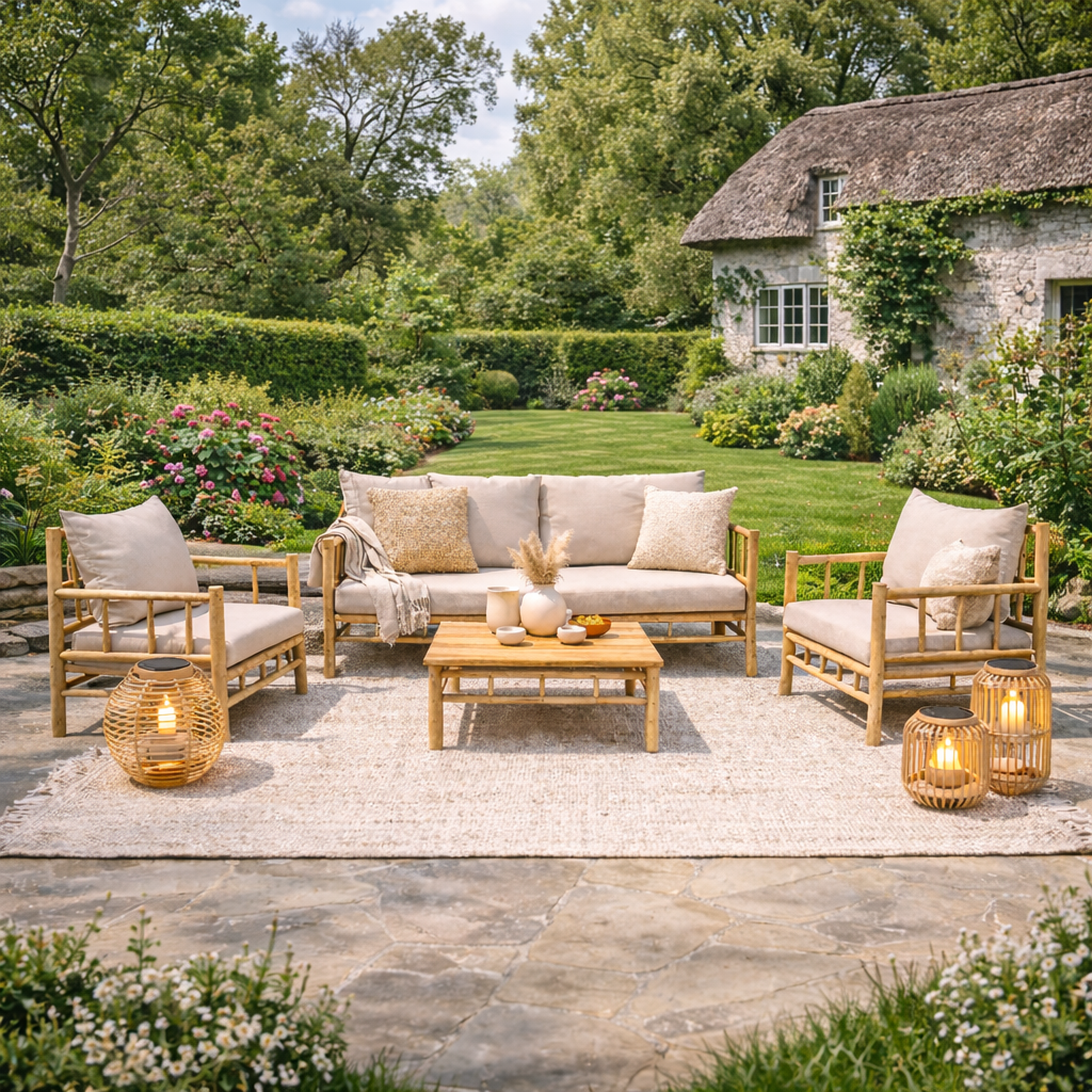 Grote tuin met sfeervolle Ibiza stijl tuininrichting